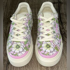 Tory Burch Ladybug Leather Purple Bold Flowers/ Oyster Sneakers